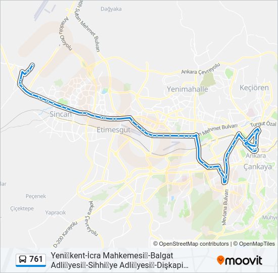 761 otobüs Hattı Haritası