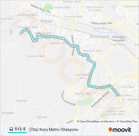 512-5 otobüs Hattı Haritası
