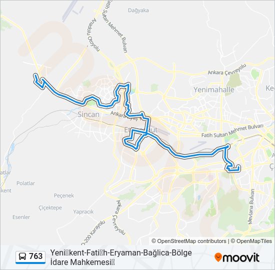 763 otobüs Hattı Haritası