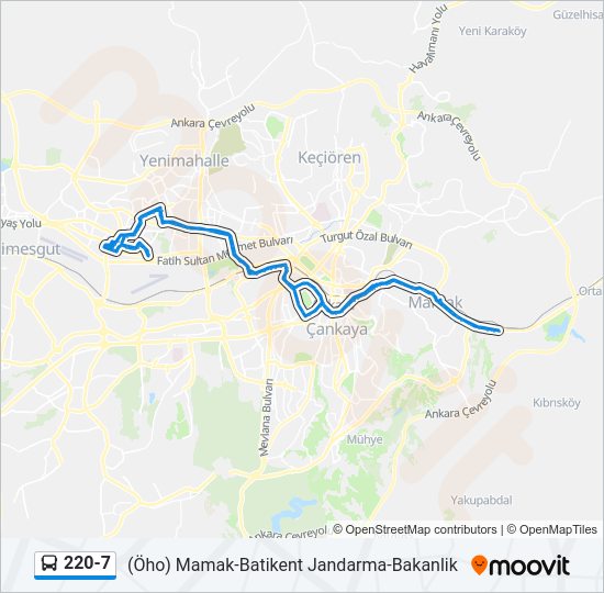 220-7 otobüs Hattı Haritası