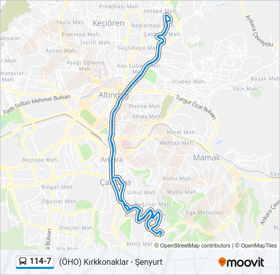 114-7 otobüs Hattı Haritası