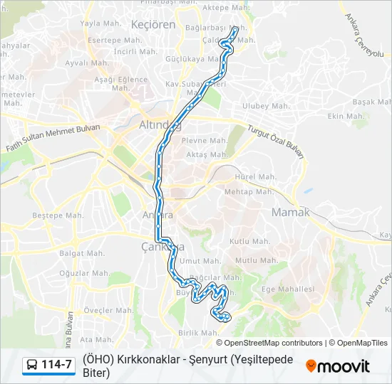 114-7 otobüs Hattı Haritası