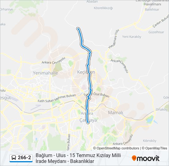266-2 otobüs Hattı Haritası