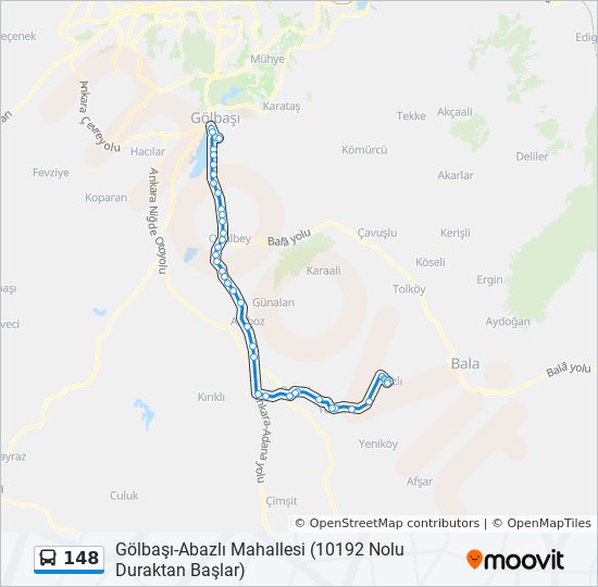 148 guzergahi saatleri duraklari ve haritasi golbasi abazli mahallesi 10192 nolu duraktan baslar