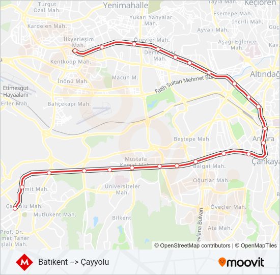 M1-M2-M3 metro Hattı Haritası