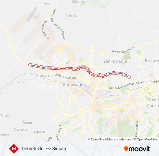 M1-M2-M3 metro Hattı Haritası