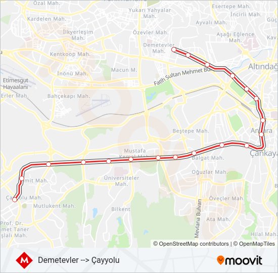 M1-M2-M3 metro Hattı Haritası
