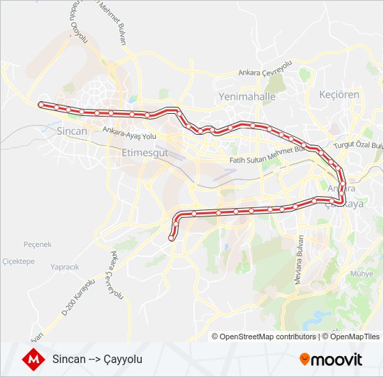 M1-M2-M3 metro Hattı Haritası