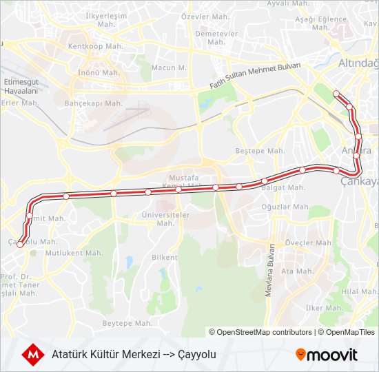 M1-M2-M3 metro Hattı Haritası