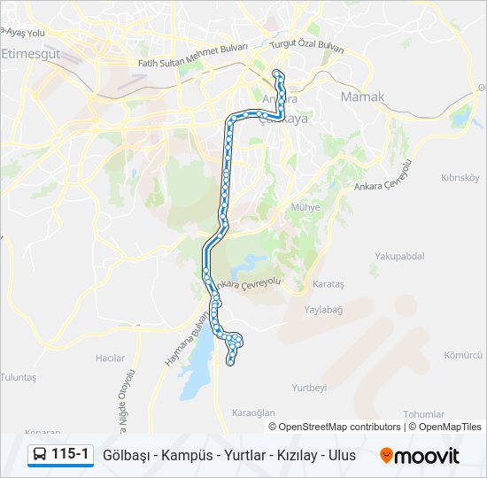 115-1 otobüs Hattı Haritası