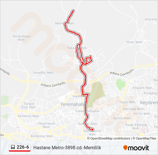 226-6 otobüs Hattı Haritası