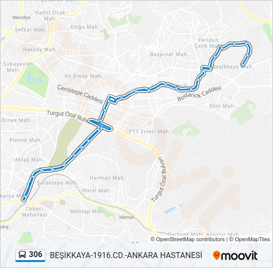 306 otobüs Hattı Haritası