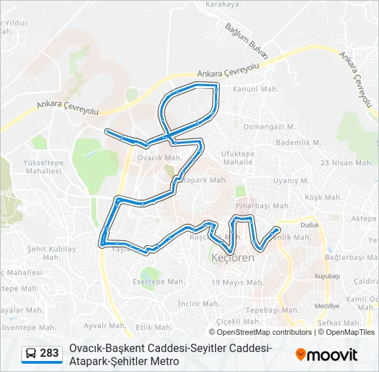 283 Bus Line Map