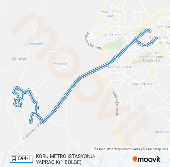 594-1 otobüs Hattı Haritası