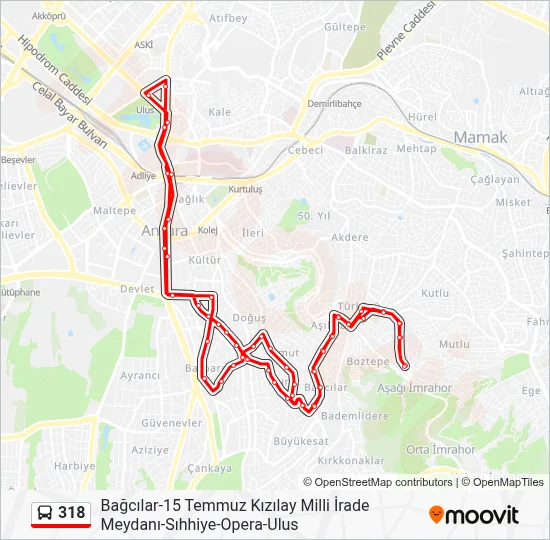 318 Route: Schedules, Stops & Maps - Bağcılar-15 Temmuz Kızılay Milli ...