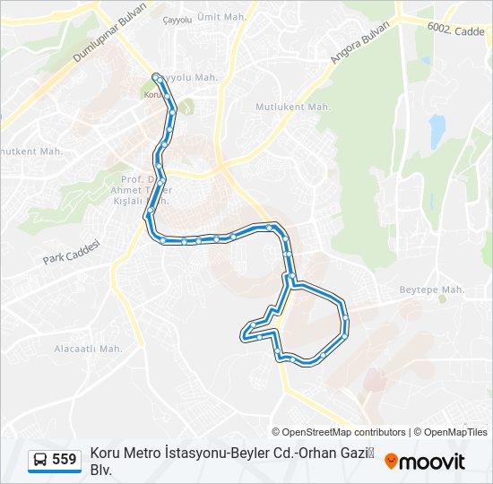 559 otobüs Hattı Haritası