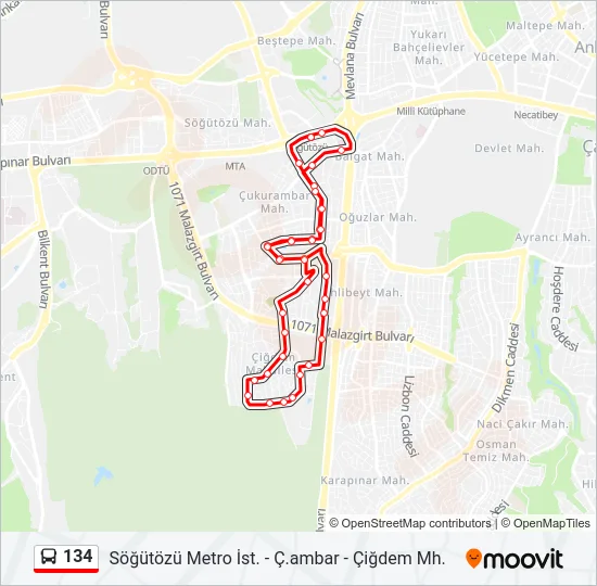 134 Bus Line Map