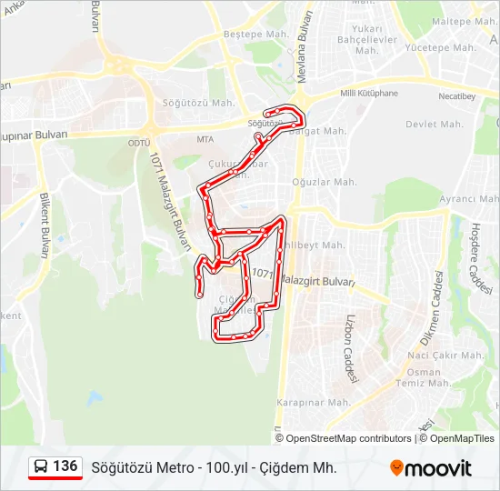 136 Bus Line Map