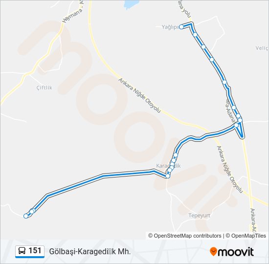 151 otobüs Hattı Haritası