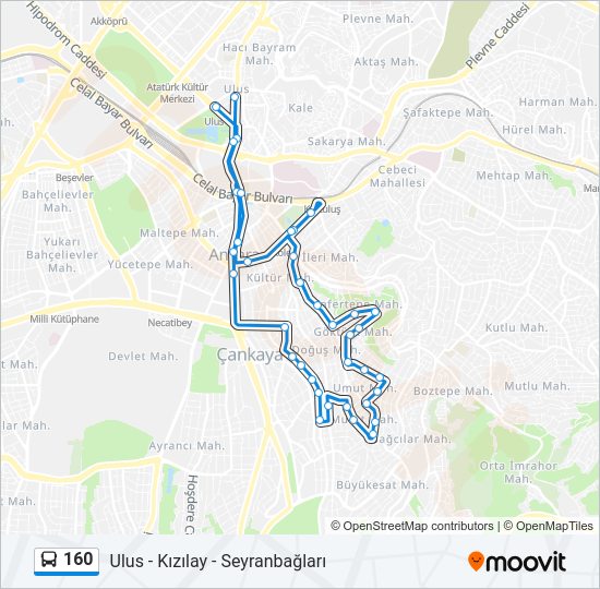 160 otobüs Hattı Haritası
