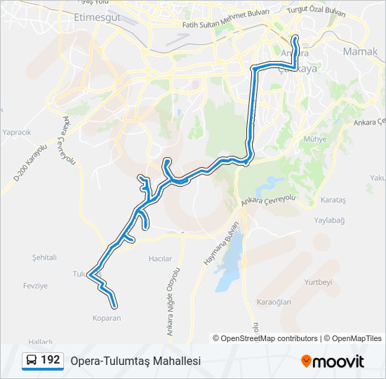 192 otobüs Hattı Haritası