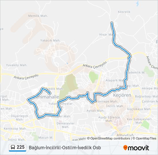 225 otobüs Hattı Haritası