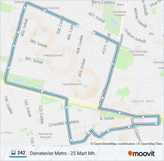 242 otobüs Hattı Haritası