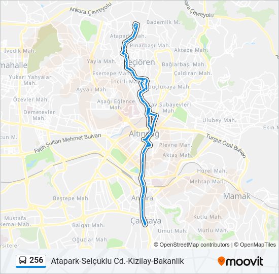 256 otobüs Hattı Haritası