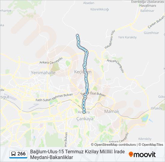 266 otobüs Hattı Haritası
