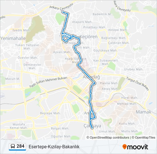 284 otobüs Hattı Haritası