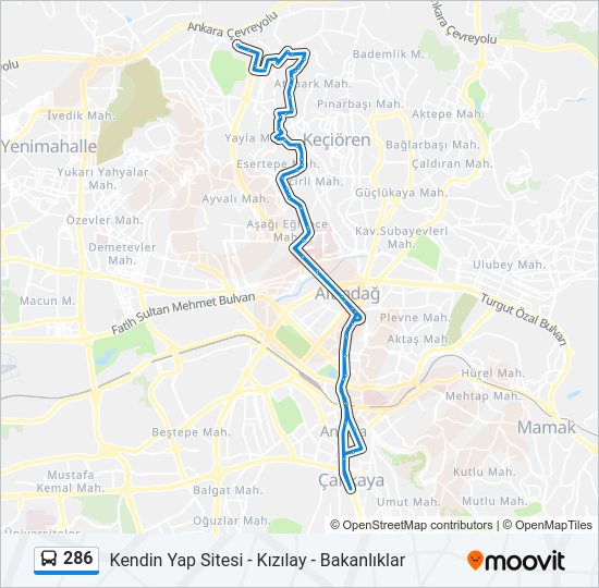 286 otobüs Hattı Haritası