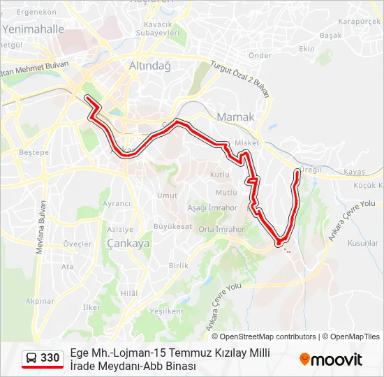 330 Route: Schedules, Stops & Maps - Ege Mh.-Lojman-15 Temmuz Kızılay ...