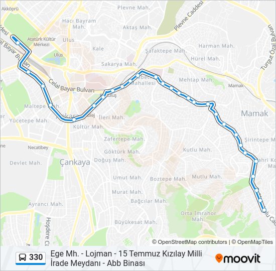 330 otobüs Hattı Haritası