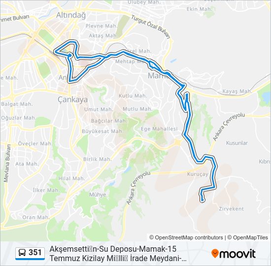 351 otobüs Hattı Haritası