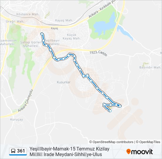 361 otobüs Hattı Haritası