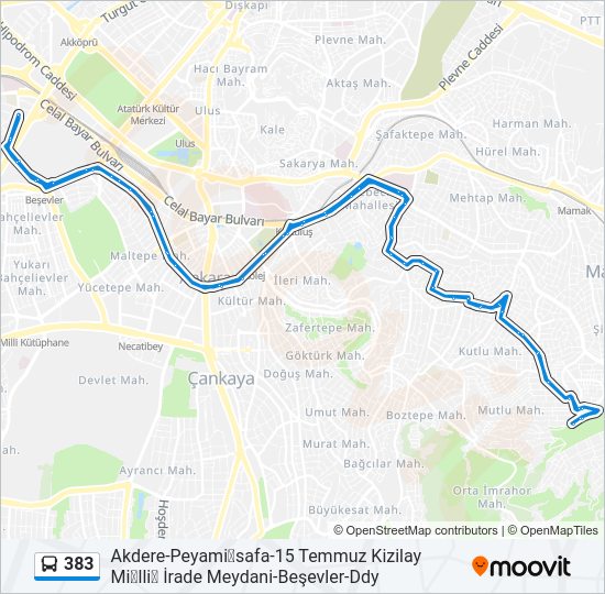 383 otobüs Hattı Haritası