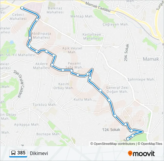 385 Bus Line Map