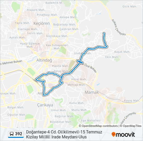 392 otobüs Hattı Haritası