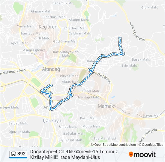 392 otobüs Hattı Haritası