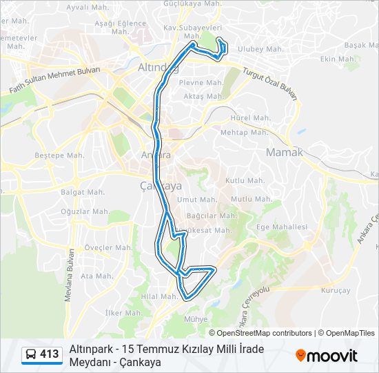 413 otobüs Hattı Haritası