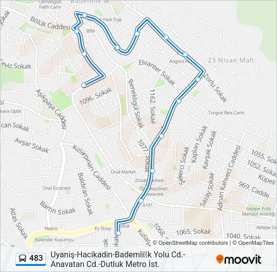 483 otobüs Hattı Haritası