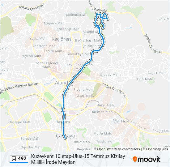 492 otobüs Hattı Haritası