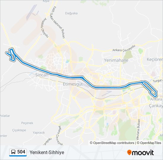 504 otobüs Hattı Haritası