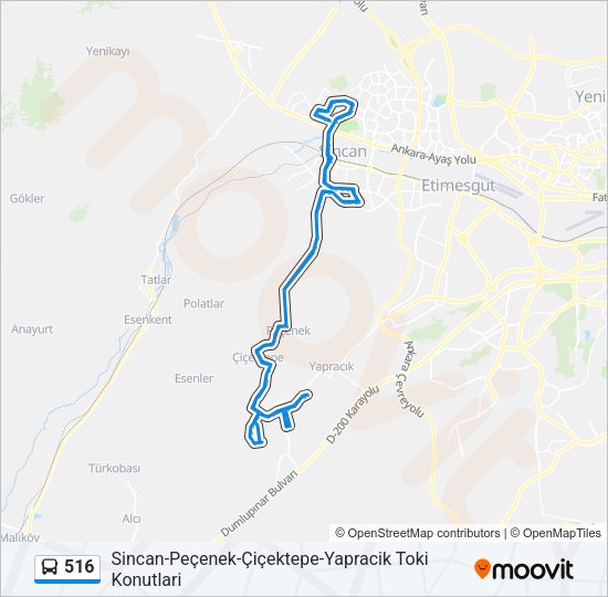 516 otobüs Hattı Haritası