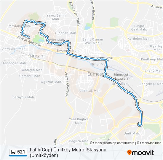 521 otobüs Hattı Haritası