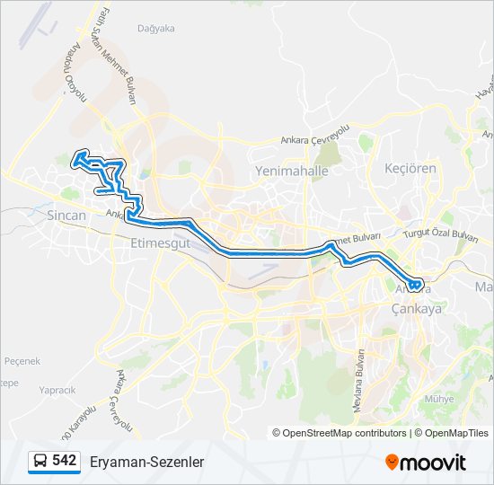 542 otobüs Hattı Haritası