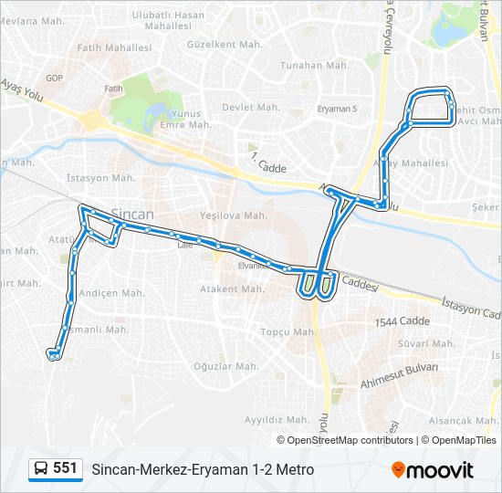 551 otobüs Hattı Haritası