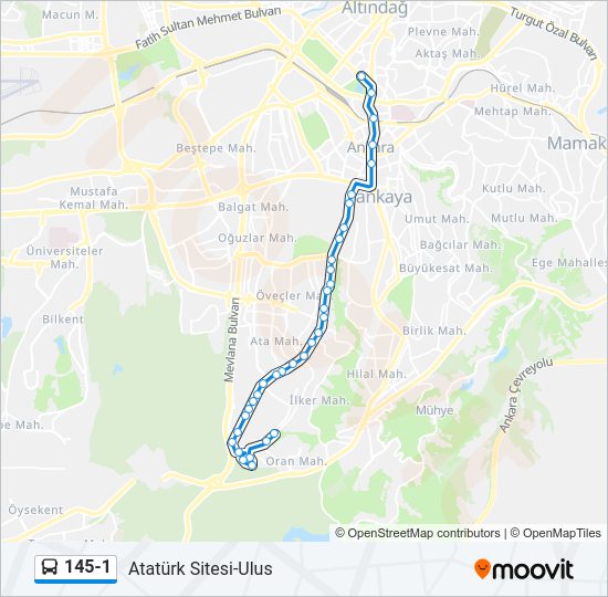 145-1 otobüs Hattı Haritası