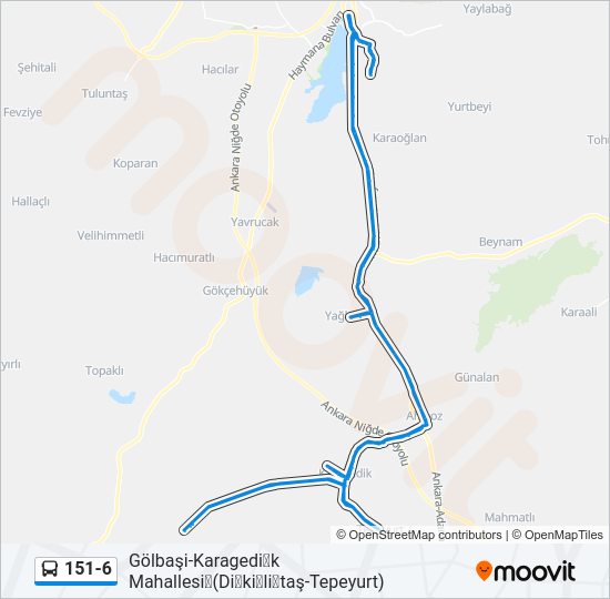 151-6 otobüs Hattı Haritası