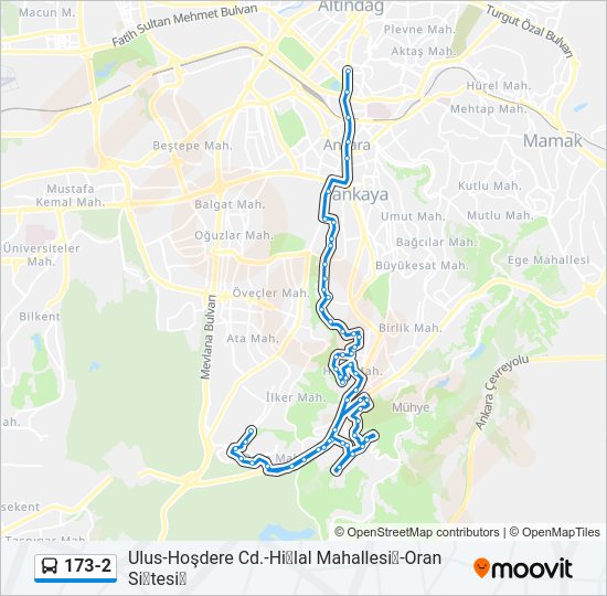 173-2 otobüs Hattı Haritası